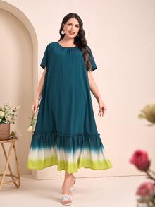 Mulvari Plus Ombre Ruffle Hem Smock Dress - Teal Blue - View 4