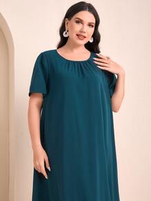 Mulvari Plus Ombre Ruffle Hem Smock Dress - Teal Blue - View 5