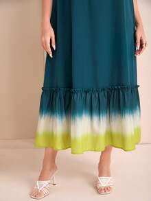 Mulvari Plus Ombre Ruffle Hem Smock Dress - Teal Blue - View 6