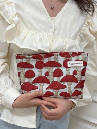 蘑菇图案化妆包、化妆包化妆袋护肤包洗漱包收纳袋、旅行必需品邮轮必需品宿舍必需品、婚礼伴娘礼物、妈妈礼物、生日礼物、送给朋友和老师的礼物、家居装饰、浴室客厅卧室装饰、浴室收纳盒、珠宝收纳盒、唇油收纳盒、指甲油收纳盒