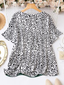 SHEIN LUNE Camiseta con estampado de leopardo de color combinado - Verde Oscuro - Ver 2