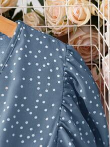 SHEIN Clasi Plus Polka Dot Print Butterfly Sleeve Dress - Dusty Blue - View 3