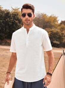 Manfinity Homme Lỏng lẻo Nam Màu thuần Áo sơ mi - trắng - Xem 5