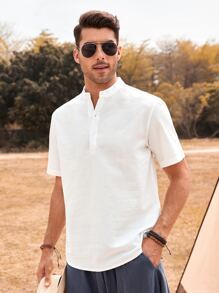 Manfinity Homme Lỏng lẻo Nam Màu thuần Áo sơ mi - trắng - Xem 6