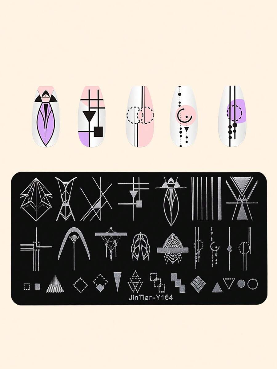 1pc Geometric Pattern Nail Art Template - Silver - View 1
