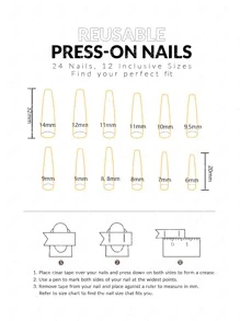 24 cái Long Coffin 3D Rhinestone Decor Fake Nail & 1 sheet Tape & 1pc Nail Dũa - Nhiều màu - Xem 6