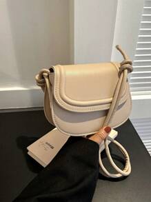 Solid Color Mini Vintage Buckle Fastening College Style Elegant Shoulder Bag - Apricot - View 2