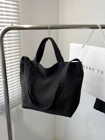 小手提托特包黑色極簡雙把手適用於日常