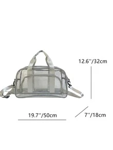 Contrast Binding Duffel Bag Clear PVC Waterproof Double Handle For Travel & Gym - Clear - View 5