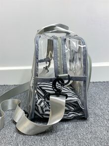 Contrast Binding Duffel Bag Clear PVC Waterproof Double Handle For Travel & Gym - Clear - View 6