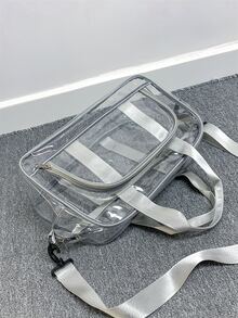 Contrast Binding Duffel Bag Clear PVC Waterproof Double Handle For Travel & Gym - Clear - View 9