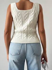EURMUSE Solid Cable Knit Tank Top - Beige - View 2