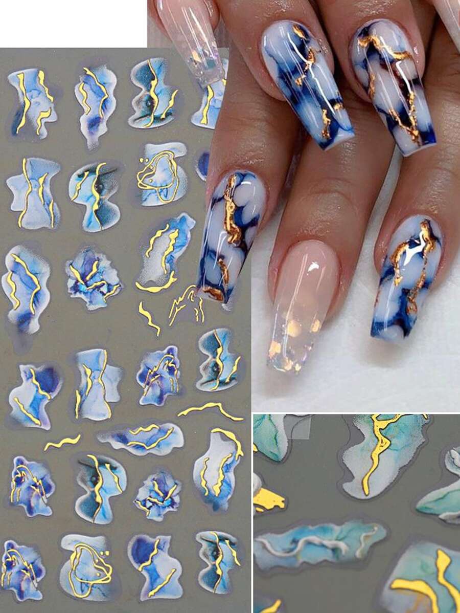 1張大理石花紋指甲藝術貼紙，指甲藝術貼紙DIY - 彩色 - 查看 1