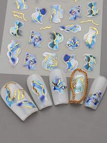 1張大理石花紋指甲藝術貼紙，指甲藝術貼紙DIY - 彩色 - 查看 2