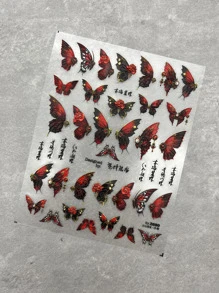 Bướm Đỏ Hoa Hồng 5D Nổi Dán Móng Tay Nghệ Thuật Dán Lưng Keo Dán Móng Tay Decal Dán Móng Tay DIY - Nhiều màu - Xem 2