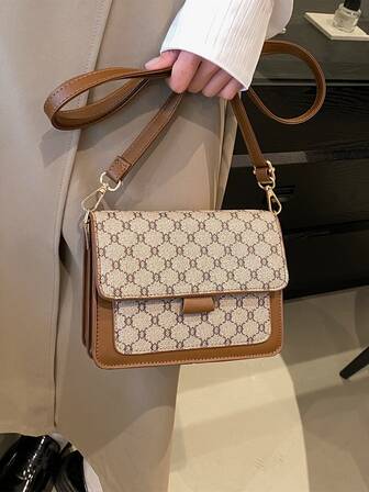 SHIMEINI 1入組時尚多層方形手提包帶復古圖案,適用於女士日常使用,約會和送禮