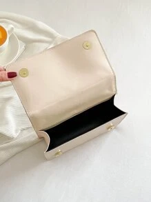 Bolso cuadrado guateado mini con solapa con cadena con tira para diariamente - Caqui - Ver 7