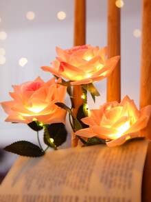 1pc Plastic Decoration Light, Romantic Flower Design Decorative Light For Home - Yellow - View 2