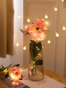1pc Plastic Decoration Light, Romantic Flower Design Decorative Light For Home - Yellow - View 3