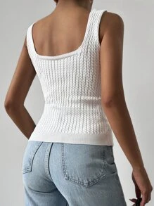 EURMUSE 素色麻花編織背心上衣 - 白色 - 查看 2