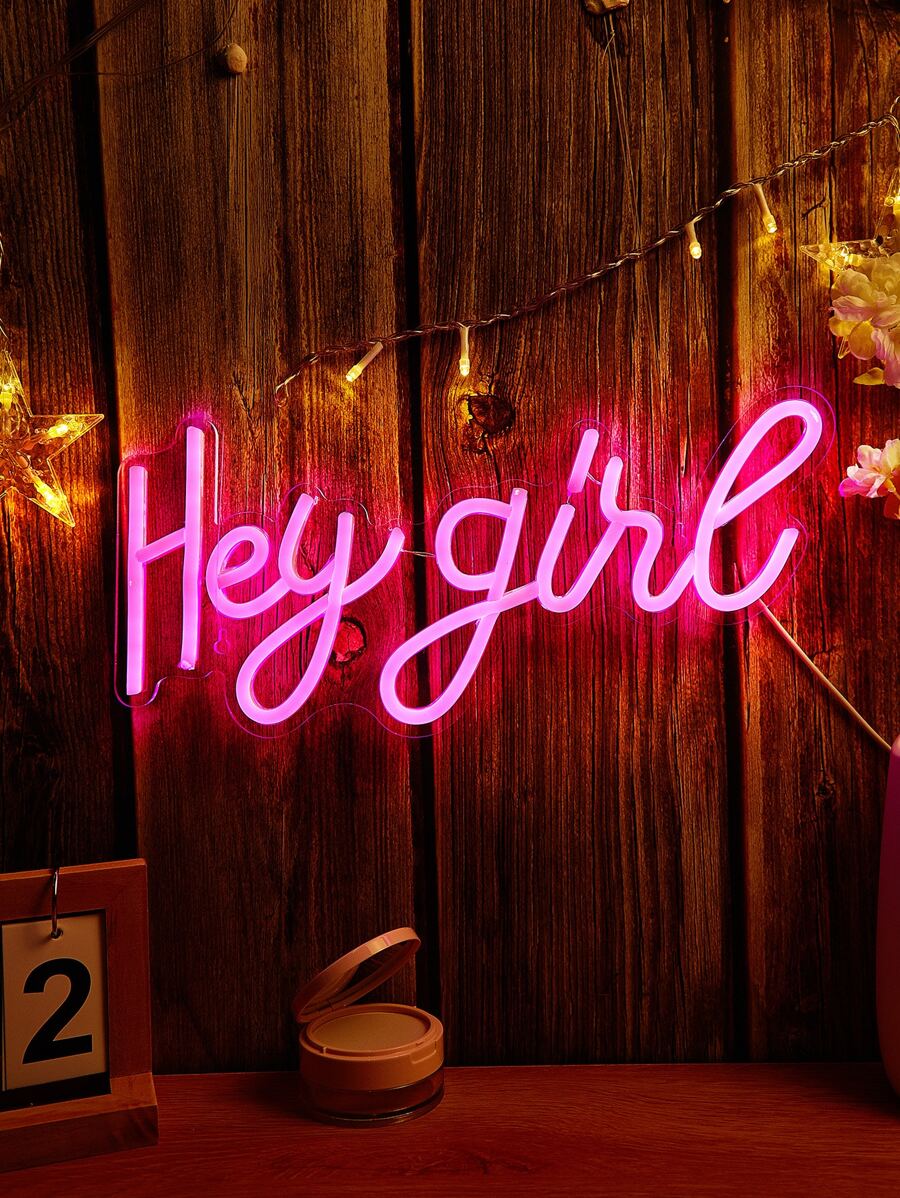 1入組PVC霓虹燈創意玫瑰紅色字母設計LED霓虹燈家用 - 粉色 - 查看 1