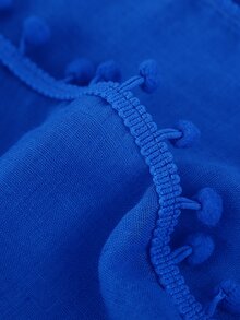 1pc Lightweight Soft Solid Color Pom Pom Scarf, Long Big Size Hijab For Women, Spring/Summer - Royal Blue - View 2