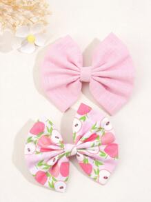 2入組女孩蝴蝶結設計花朵裝飾時尚髮夾日常裝飾