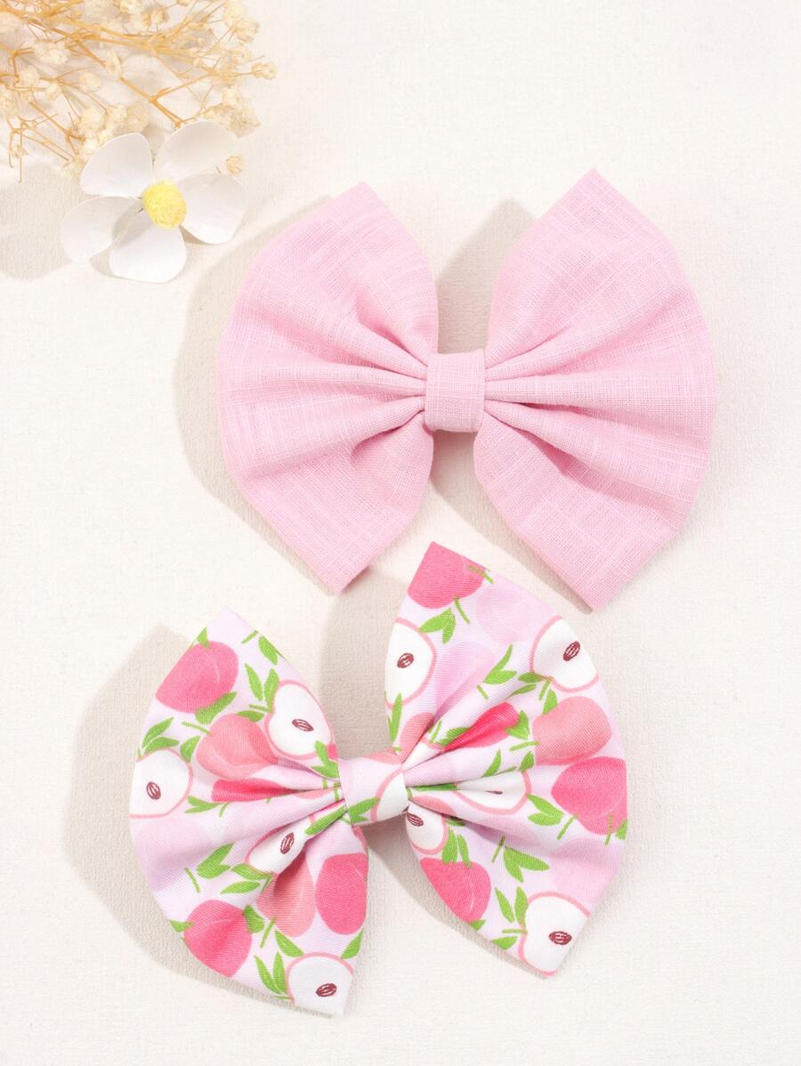 2入組女孩蝴蝶結設計花朵裝飾時尚髮夾日常裝飾