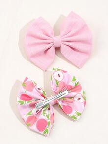 2入組女孩蝴蝶結設計花朵裝飾時尚髮夾日常裝飾