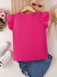 Tween Girl Bow Front Ruffle Trim Tee - Hot Pink - View 4