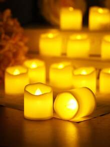 6 cái/bộ Nến không lửa LED bằng nhựa, Nến không lửa điện tử màu be lãng mạn cho gia đình - Màu vàng - Xem 3