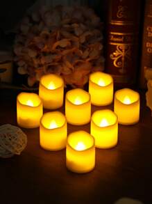 6 cái/bộ Nến không lửa LED bằng nhựa, Nến không lửa điện tử màu be lãng mạn cho gia đình - Màu vàng - Xem 5