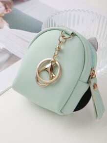 貓頭鷹裝飾零錢包可愛拉鍊PU皮革 - 綠色 - 查看 2