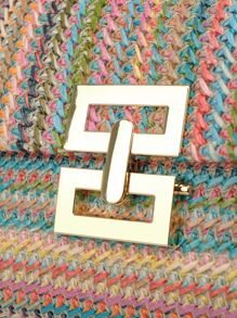 Vacation Straw Bag Striped Turn Lock Flap - Multicolor - View 5