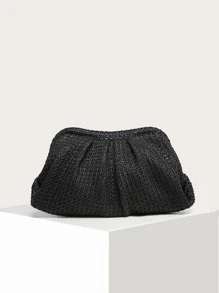 1 Miếng Kỳ nghỉ Phong cách Đan bằng mây Kim loại Clasp Xếp li Hình đám mây Túi xach tay Đối với phụ nữ - màu đen - Xem 1