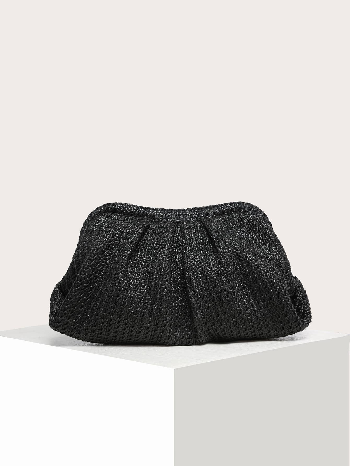 1 Miếng Kỳ nghỉ Phong cách Đan bằng mây Kim loại Clasp Xếp li Hình đám mây Túi xach tay Đối với phụ nữ - màu đen - Xem 1