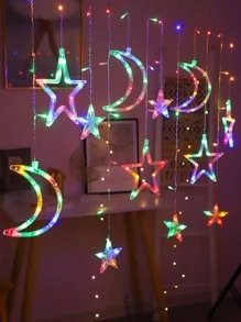 1pc 126led 3m Star & Moon Shaped Curtain Decoration String Light - Multicolor - View 1