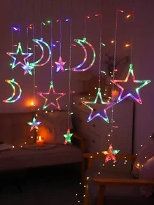 1pc 126led 3m Star & Moon Shaped Curtain Decoration String Light - Multicolor - View 2