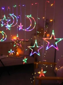 1pc 126led 3m Star & Moon Shaped Curtain Decoration String Light - Multicolor - View 4