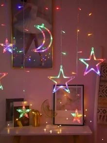 1pc 126led 3m Star & Moon Shaped Curtain Decoration String Light - Multicolor - View 6
