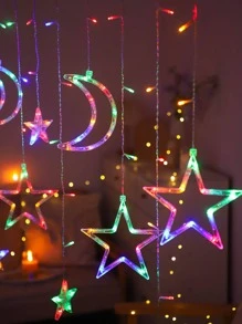 1pc 126led 3m Star & Moon Shaped Curtain Decoration String Light - Multicolor - View 7