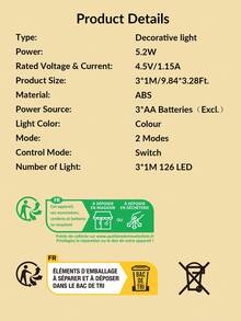 1pc 126led 3m Star & Moon Shaped Curtain Decoration String Light - Multicolor - View 10