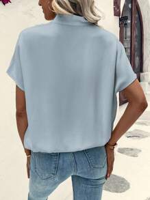 SHEIN Clasi 素色蝙蝠袖圍裹細節襯衫 - 霧霾藍 - 查看 2