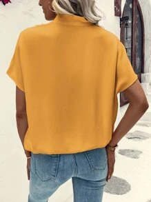 SHEIN Clasi Solid Batwing Sleeve Wrap Detail Blouse - Yellow - View 2