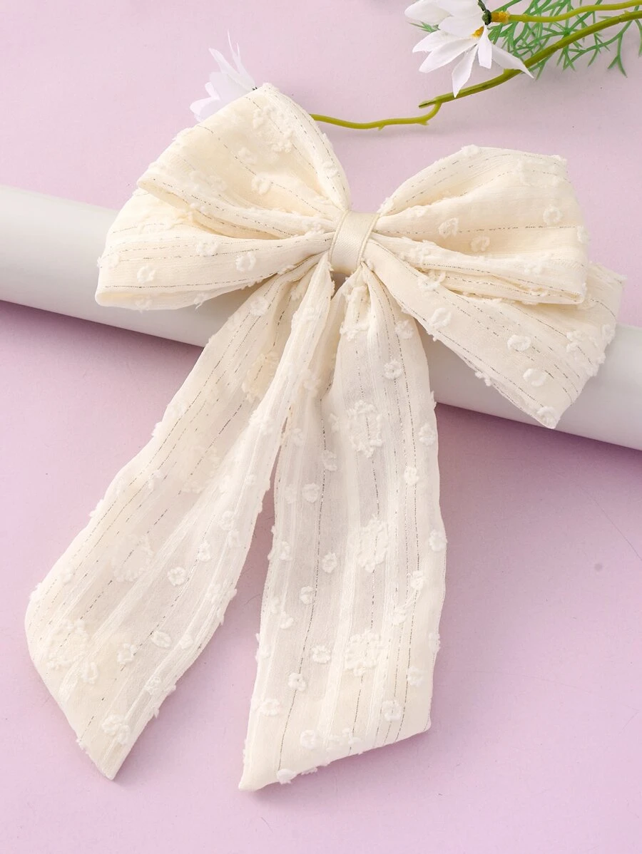 1pc Toddler Girls Bow Decor Fashion French Clip For Hair Decoration - Beige - View 1