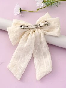 1pc Toddler Girls Bow Decor Fashion French Clip For Hair Decoration - Beige - View 2