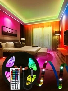 Dải đèn LED RGB, 1/2/3/5/10M, 30/60/90/150/300 đèn LED, Đèn nền TV sáng tạo, Dải đèn LED đổi màu, Điều khiển từ xa, Trang trí phòng ngủ, Đèn hành lang quầy bar - màu đen - Xem 2