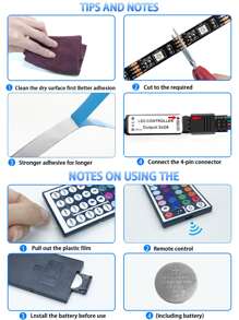 Dải đèn LED RGB, 1/2/3/5/10M, 30/60/90/150/300 đèn LED, Đèn nền TV sáng tạo, Dải đèn LED đổi màu, Điều khiển từ xa, Trang trí phòng ngủ, Đèn hành lang quầy bar - màu đen - Xem 5