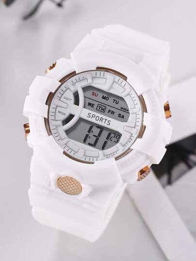 1入組兒童白色矽膠錶帶運動夜光圓形錶盤數字手錶適合日常生活