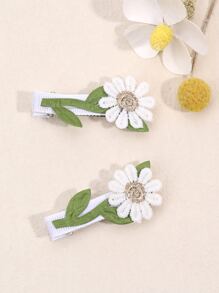 2pcs Toddler Girls Flower Decor Cute Alligator Hair Clip For Hair Decoration - Multicolor - View 1
